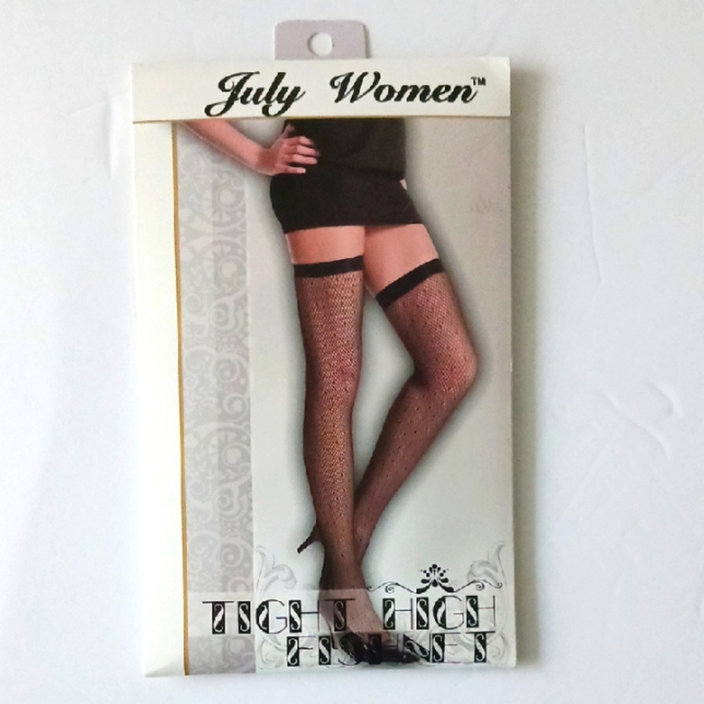 July Women Fishnet Thigh High Stockings Black